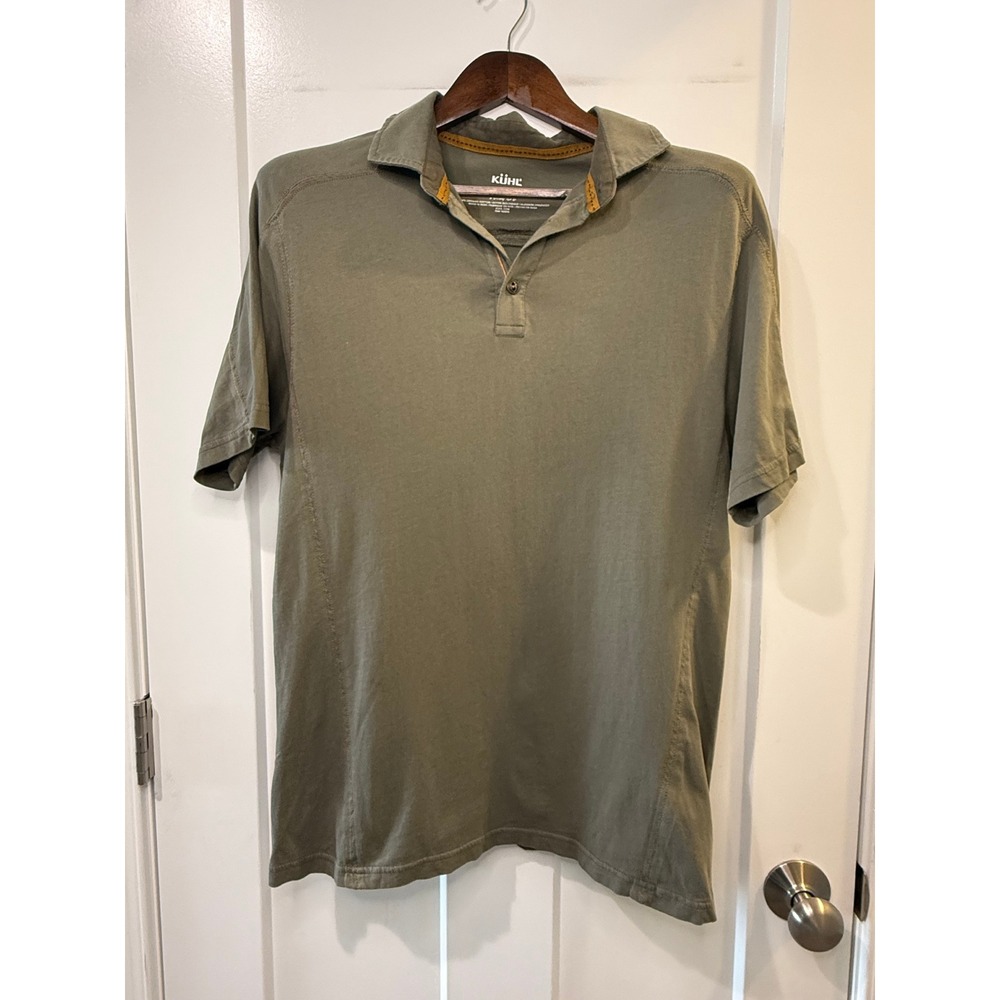 Kuhl Wildfibre Polo Mens Medium Olive Green Organic Cotton Short Sleeve Shirt